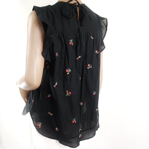LAUREN CONRAD Sleeveless Embroidered Floral Cotton Ruffled Yoke & Arms Blouse XL - Picture 4 of 4